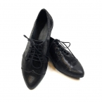 Black leather oxfords, Polly Jean in snake pattern