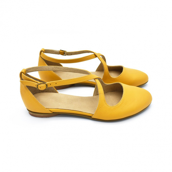 Camila yellow leather summer flats