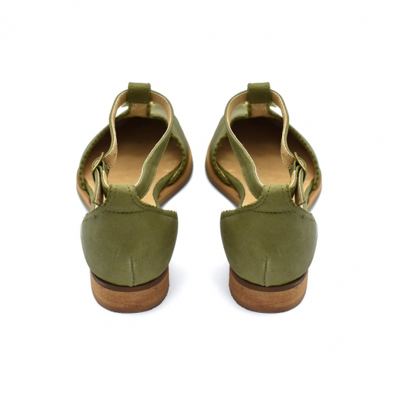 Fringe olive green leather Nora sandals