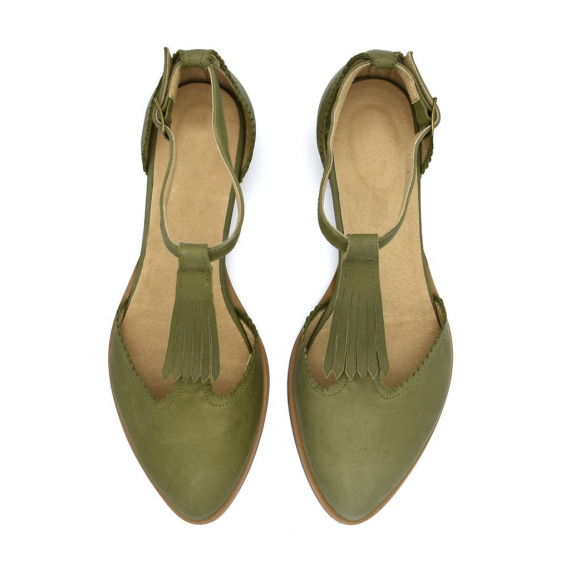 Fringe olive green leather Nora sandals