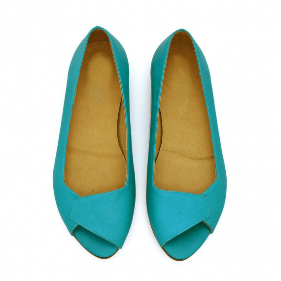 Mia peep toe flats in turquoise