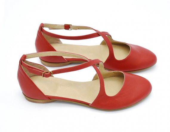 Camila red leather summer flats