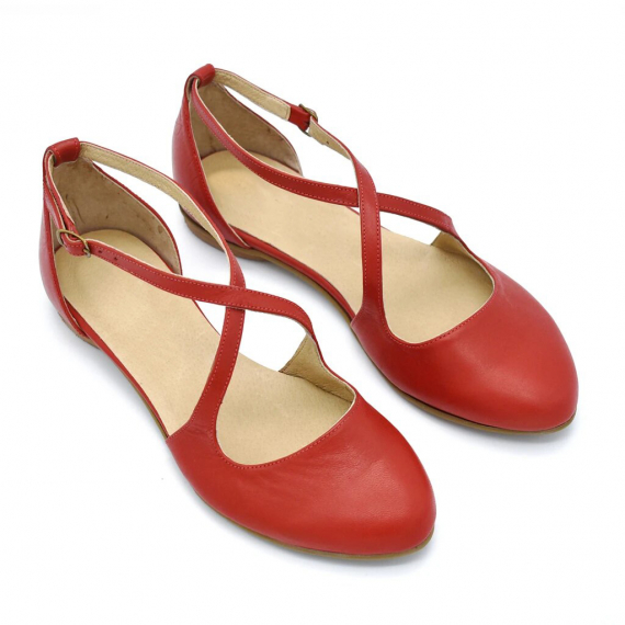 Camila red leather summer flats