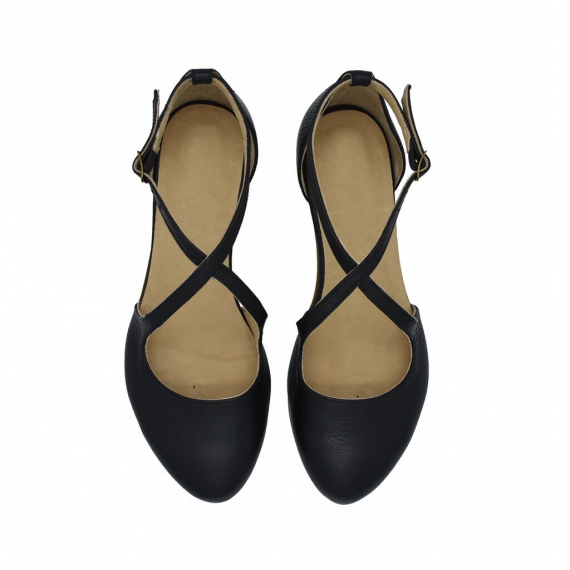 Camila black leather summer flats