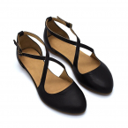 Camila black leather summer flats