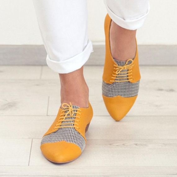 Polly Jean, Yellow, Pepita, oxford shoes